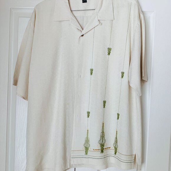 Tommy Bahama Other - TOMMY BAHAMA SILK Camp Shirt Unique Texture Cream Side Embroidered Pineapples
